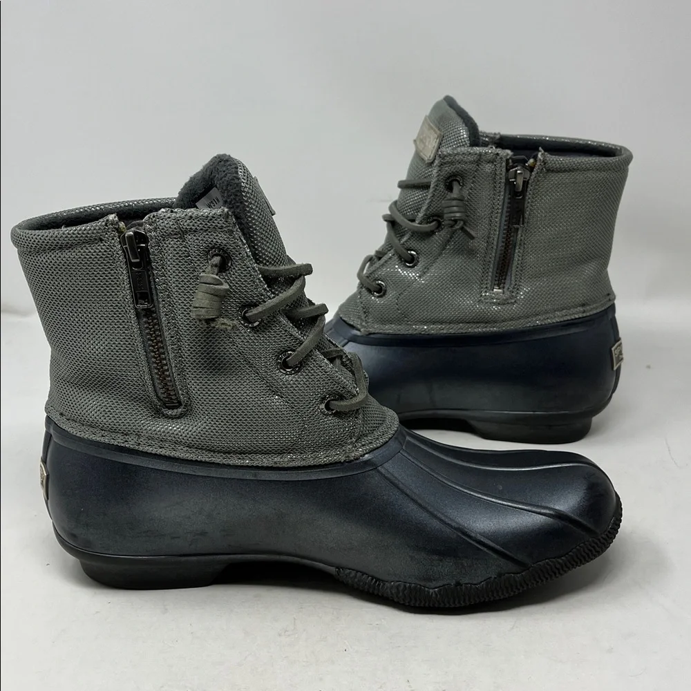 SPERRY Saltwater Silver Puff Nylon Quilted Waterproof Duck Boot Pewter Sz 8